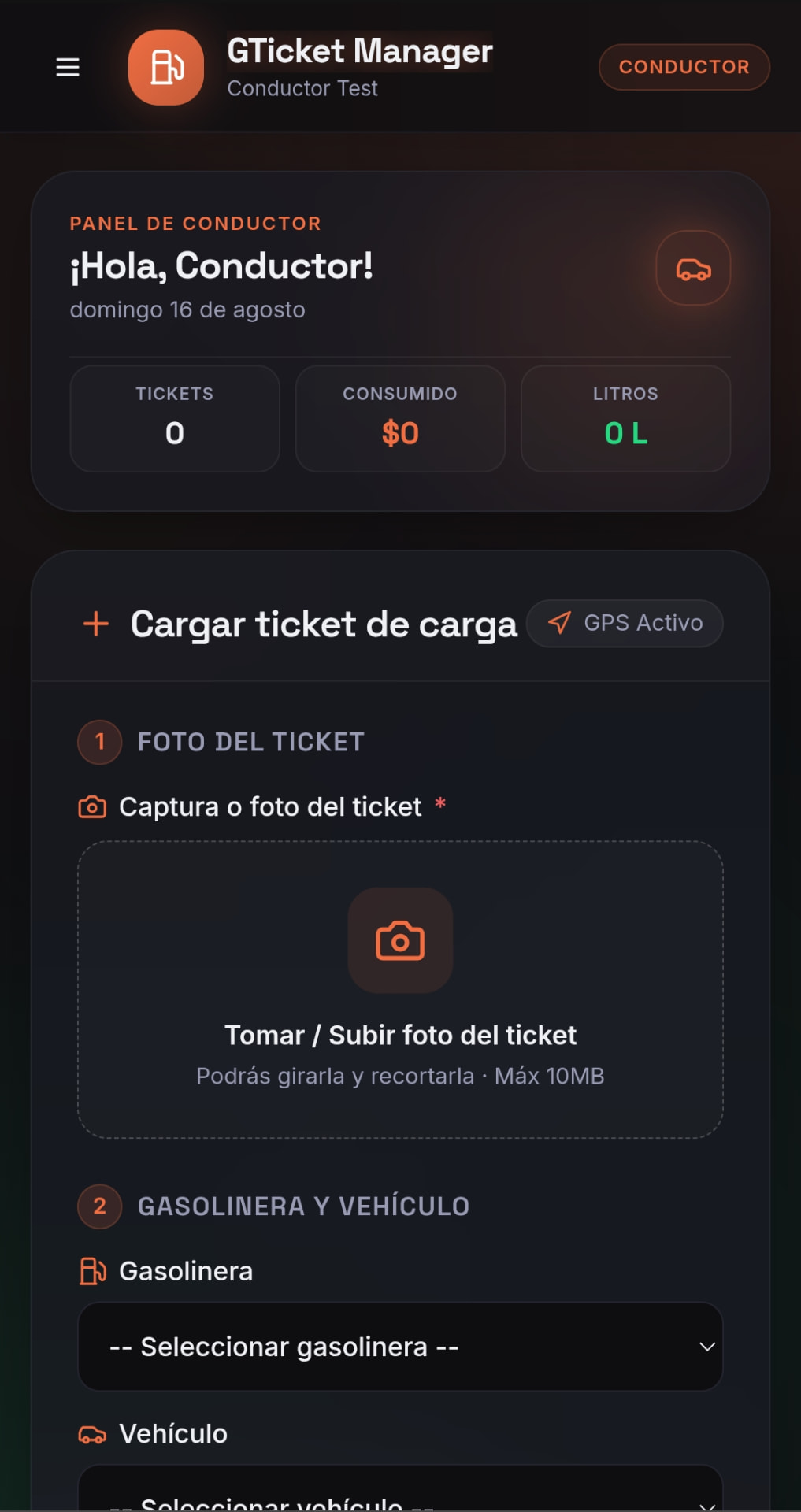 GTicket Manager – Carga de ticket